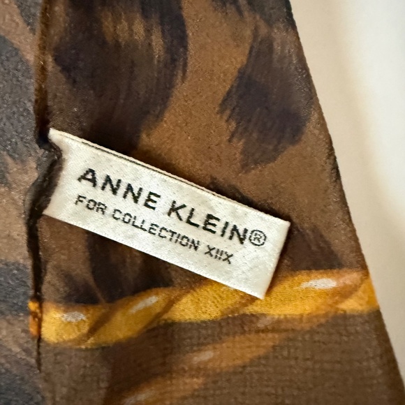 Vintage Anne Klein 100% Silk Leopard Print Rectangular Scarf 15x57 Brown Gold - Picture 6 of 7